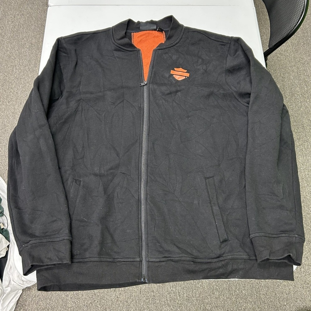 Harley-Davidson Zip Up Jacket Mens 3XL Tall Black Orange Racing Stripe Logo H1